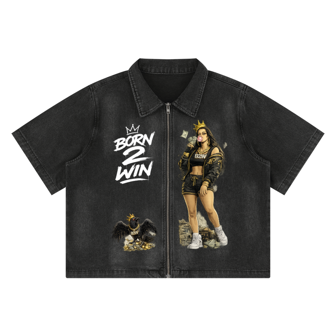 Unisex Vintage Washed Full-Zip Denim Shirt