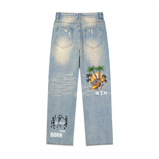 700 collection Sun Fade Raw Hem Denim Jeans