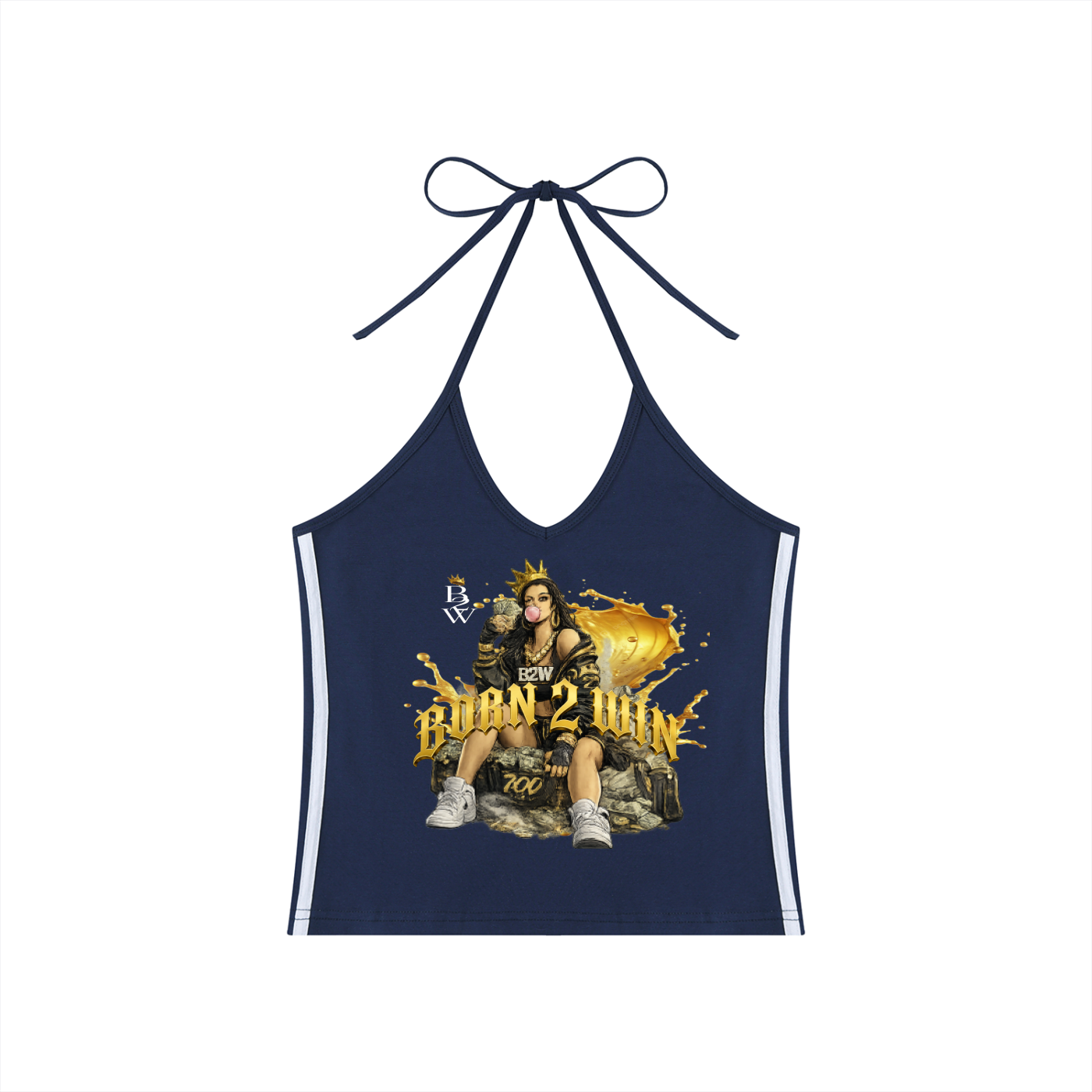 Women's Color Block Halter Crop Tank Top