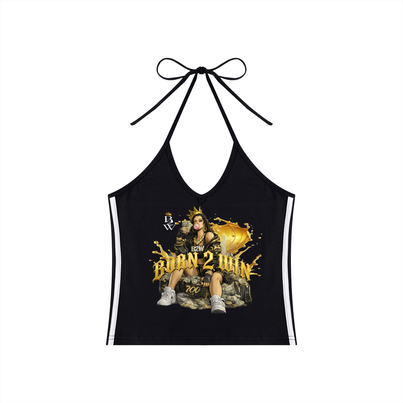 Women's Color Block Halter Crop Tank Top